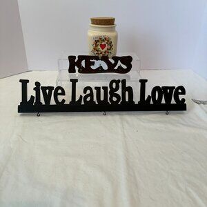 Live Laugh Love  Black 15" Wall Hanging, Wood Key Holder and Candle Décor Bundle